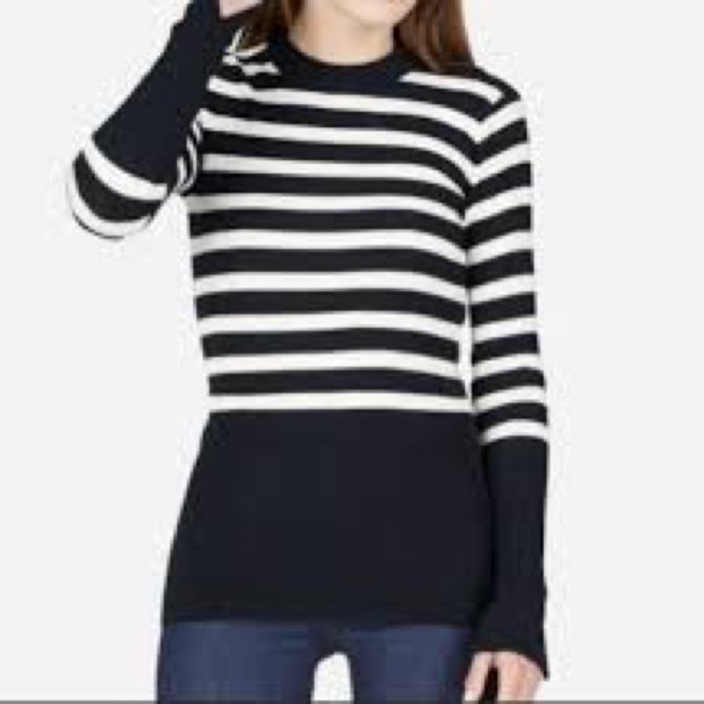 Everlane The Breton Ribbed Black & White Striped Sweater Small